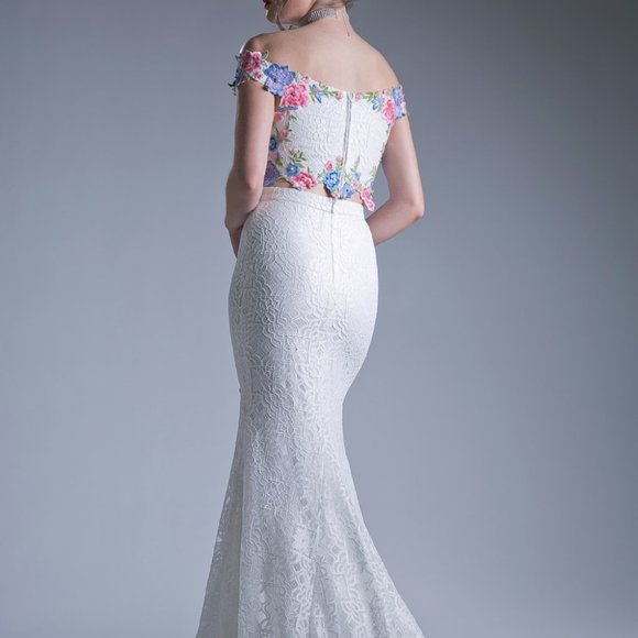 Two Piece Off Shoulder Mermaid Prom Dress CDCA314 - Picture 2 of 5